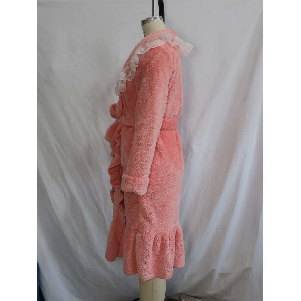 2025 Winter Women's Lace Trim Sweet Comfortable Nightgown Thickened Extended Nightdress