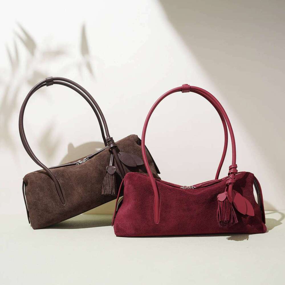 Suede Leather Bagutte 2025 Autumn Winter Minimalist Unique Single Shoulder Bag Slouchy Casual Underarm High Quality Handbag