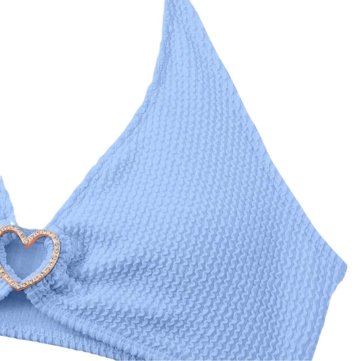 Solid color women's hot spring bath neck tie, split swimsuit, heart-shaped hollow two-piece set bikini