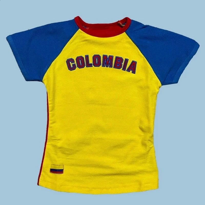 Y2k Clothes Gothic Emo Girl Crop Top Streetwear Aesthetic Grunge Tee Vintage Women COLOMBIA Letter Print Short Sleeve T-shirt 250410