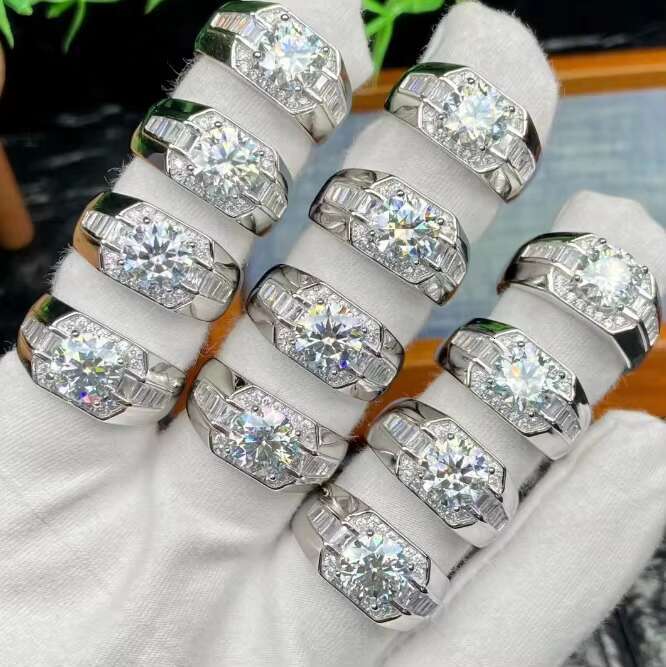 Factory Wholesale Womens Mosang Diamond Jewelry Copper Silver Adjustable Mens Ring High Quality Shining Mosang Diamond Ring