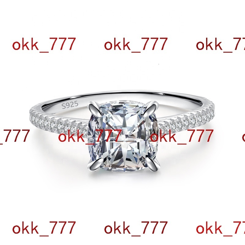 Luxury 925 Sterling Silver Wedding Rings for Women Cushion Cut Wedding Ring Simulated Diamond Engagement