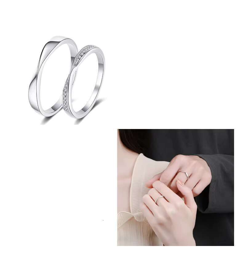 Wholesale Direct Sales S925 Valentines Day Gift Mosan Stone Full Diamond Twist Male and Female Couples Ring