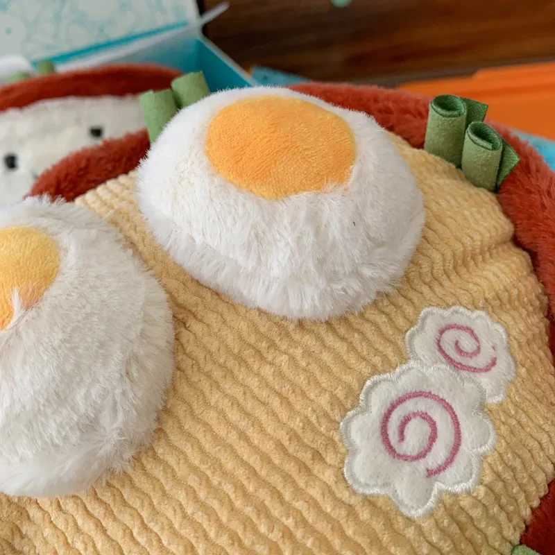 Jelly cat with label Interesting Lamian Noodles doll Childrens toy Tea set Plush doll Holiday gift Tea set Pillow stuffed toy W250411