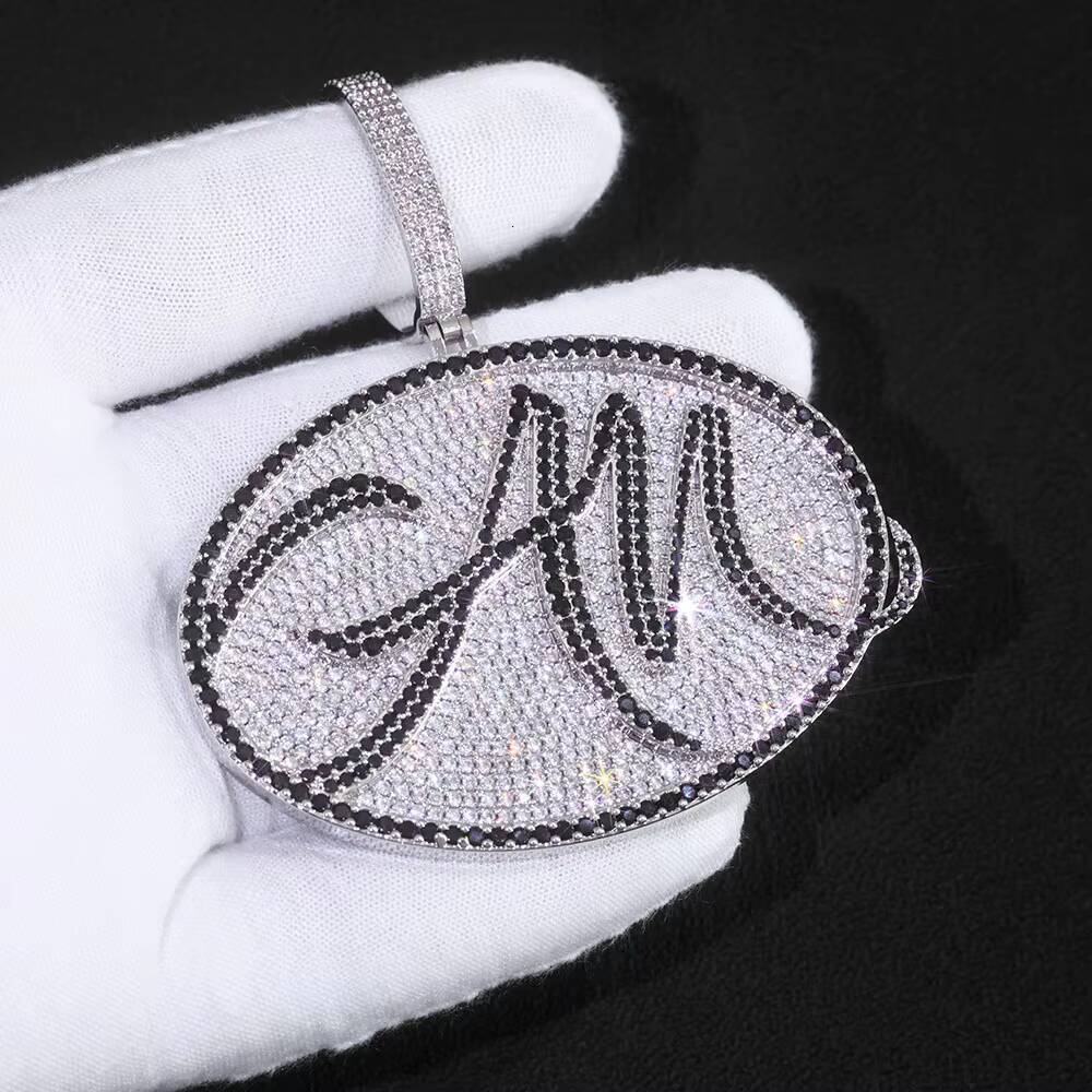 NUOYA Luxury Personalized Ellipse Pendant Necklace Silver Plated Diamond Letter Custom Name Design Hip Hop Fine Jewelry Customizable