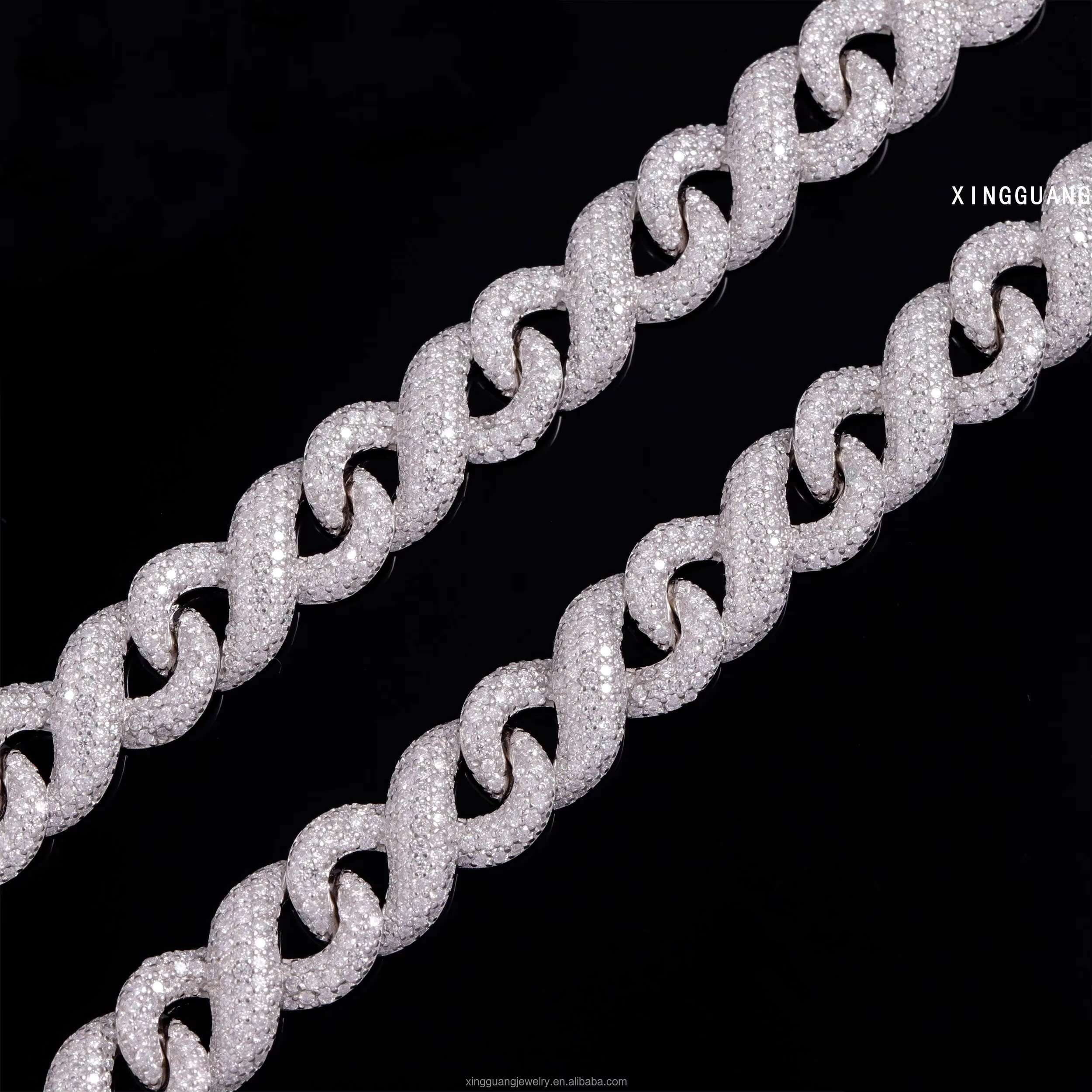 100% Pass Tester Infinite Cuban Chain VVS Moissanite Diamond 10mm 13mm 15mm Sterling Silver Cuban Link Chain Hip Hop Necklace