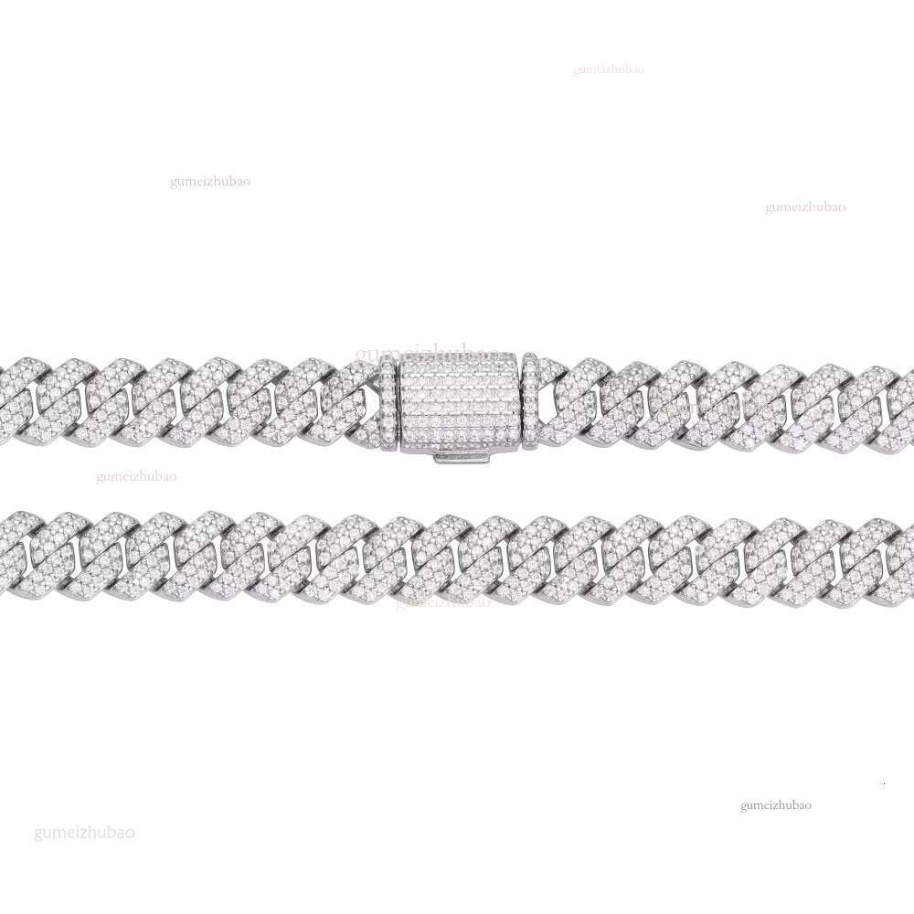 Hot Selg Jewelry High Quality Sterg Sier Prong Setting VVS Moissanite Gold Plated Rapper 14MM Cuban Chain