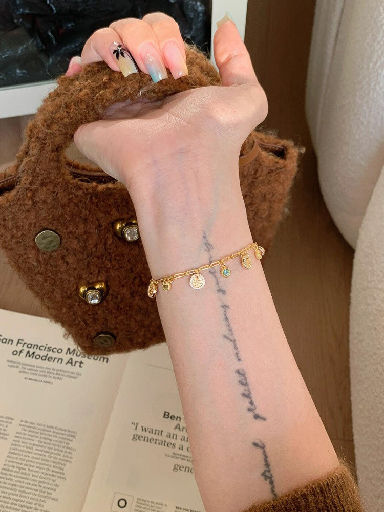 24K Real Plated Zircon Round Sand Gold Fashion Daily Commuting Bracelet Light Luxury High-end Sense Jewelry for Women - view 7