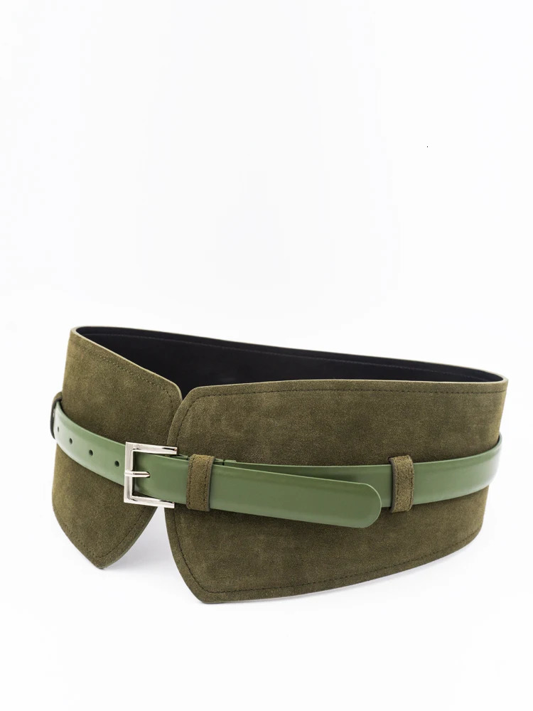 Retro suede dual-purpose waistband with contrasting brown leather and jacket waistband and wide belt 251110