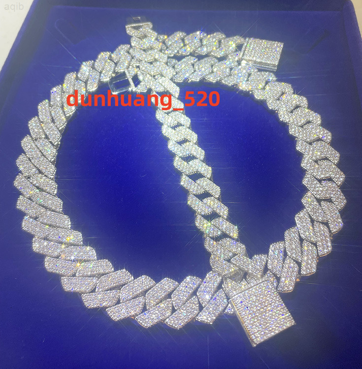 Fashion Design 15mm 18mm Wide 3rows Moissanite Diamond Silver Cuban Link Necklace/bracelet Chain for Rapper Hiphop Jewelry