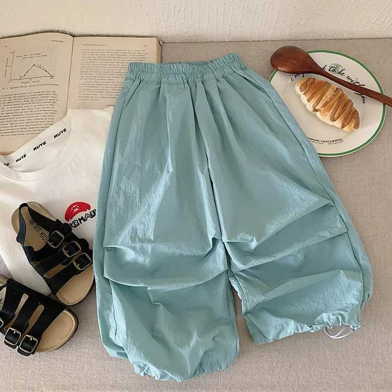 Kids Work Trousers Girls Thin Pants Summer Loose Casual Trousers 2025 New Boys Fashion Solid Sweatpants Childrens Clothing L251110