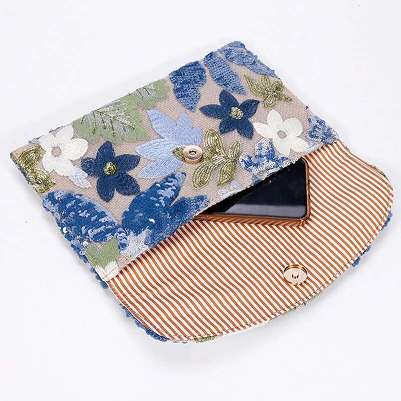 Bg Sequins Embroidery Clutch Bag Women Cotton En Envelope Evening Party Handbag Ral Pattern Ladies Wedding Prom Purse