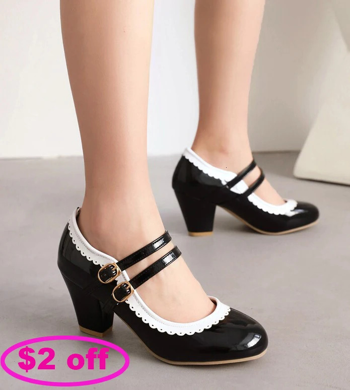 LIHUAMAO candy color patent leather Mary Jane shoe chunky heel women shoes ankle strap pumps party cosplay uniform wedding shoes 251106