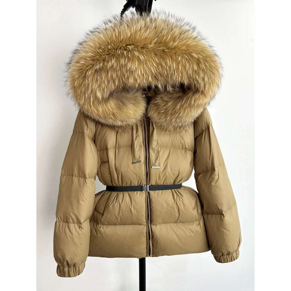 Janveny Huge Real Raccoon Fur Hooded 2024 Short Puffer Jacket Women 90% Duck Down Coat Winter Female Feather Parkas Waterproof