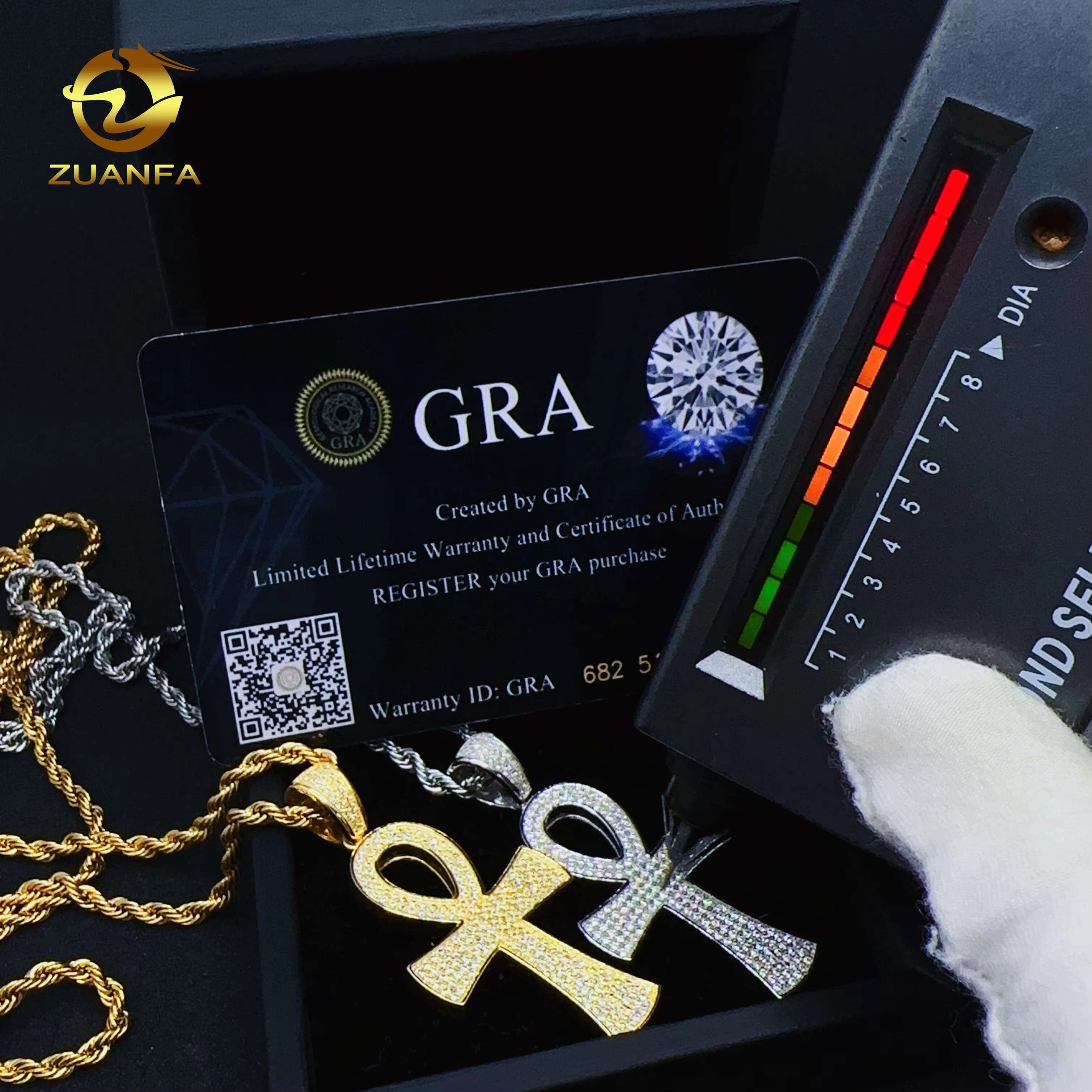 ZUANFA Jewelry 100% Pass Tester Hip Hop 925 Sterling Silver Cross Charm VVS Moissanite Pendant