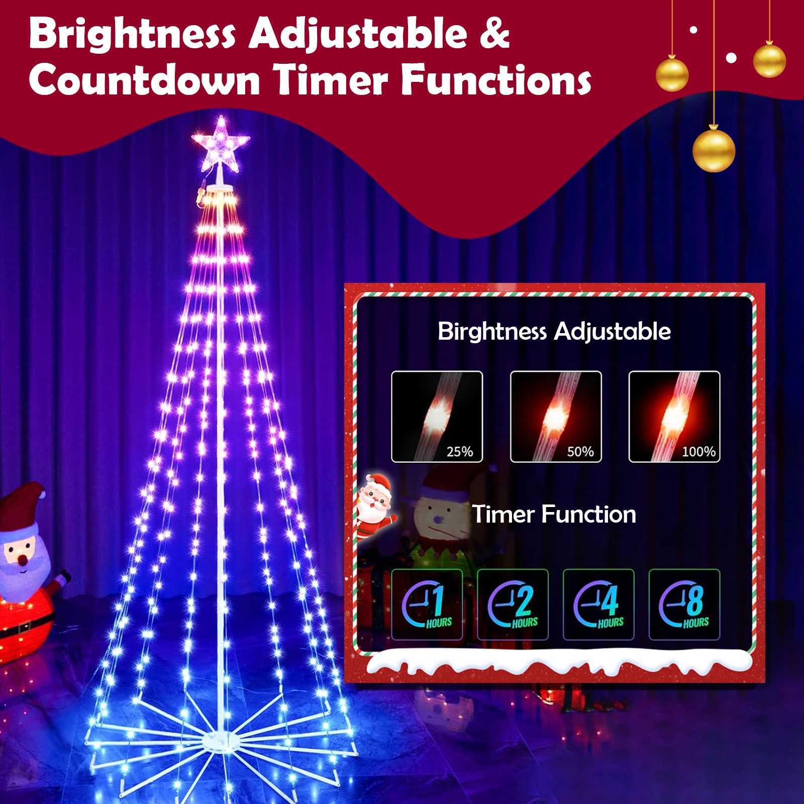 Christmas 24M RGBW Christmas Tree DIY Lighting 16 Million LED Pre Lit Cone Tree Color Changing Lights Music Sync Indoor Outdoor Decor Y251111