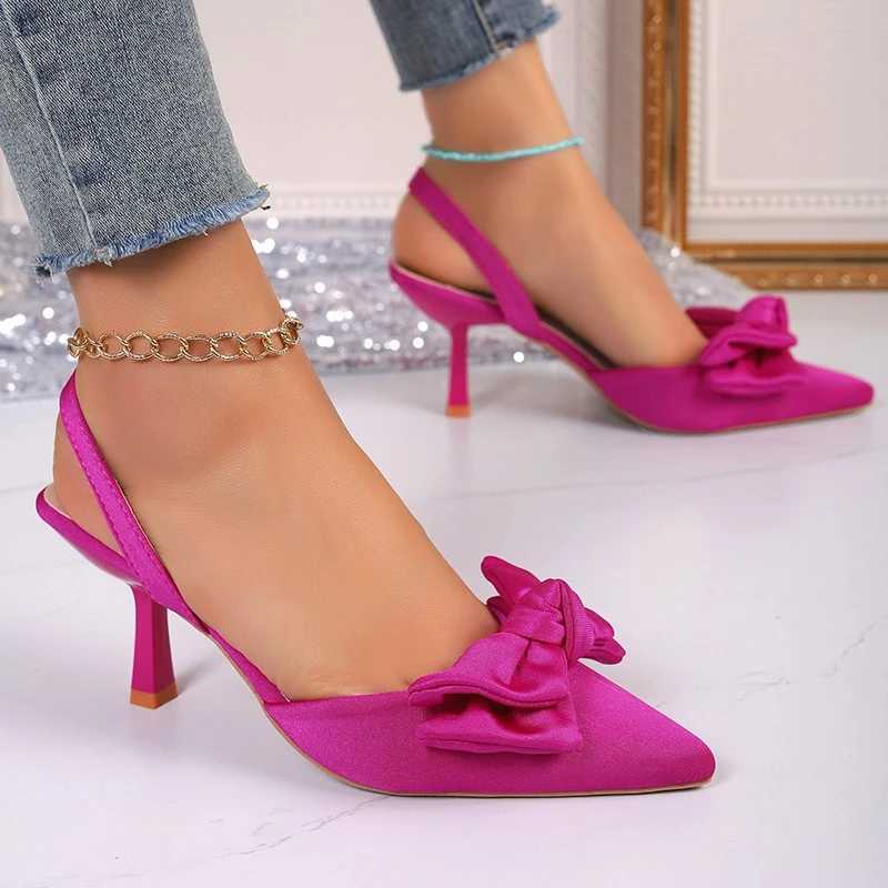 Womens Sandals 2024 Summer New Bow Strap High Heels Sexy Dress Thin Toe High Heels Womens High HeelsXJ250410