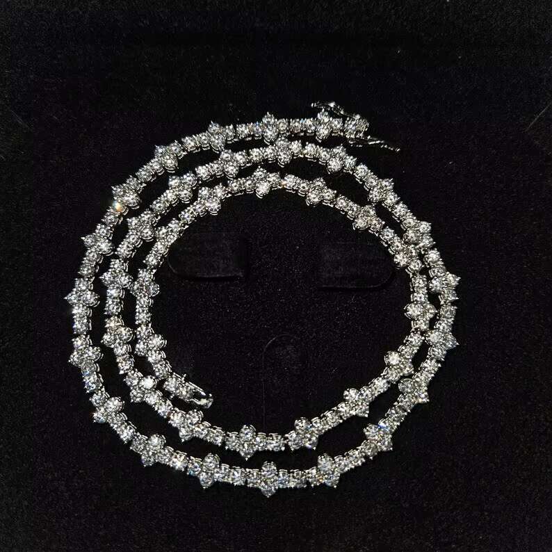 Wholesale 4mm Cluster Tennis Chain 925 Silver 18K Gold Plated Iced Out Diamonds Mossanite Tennis Chain