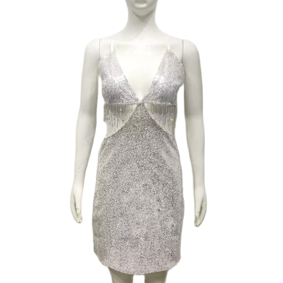 INS Sequin Hollow Sexy Fashion Strap Dress Summer Rhinestone Chain Splice Skirt