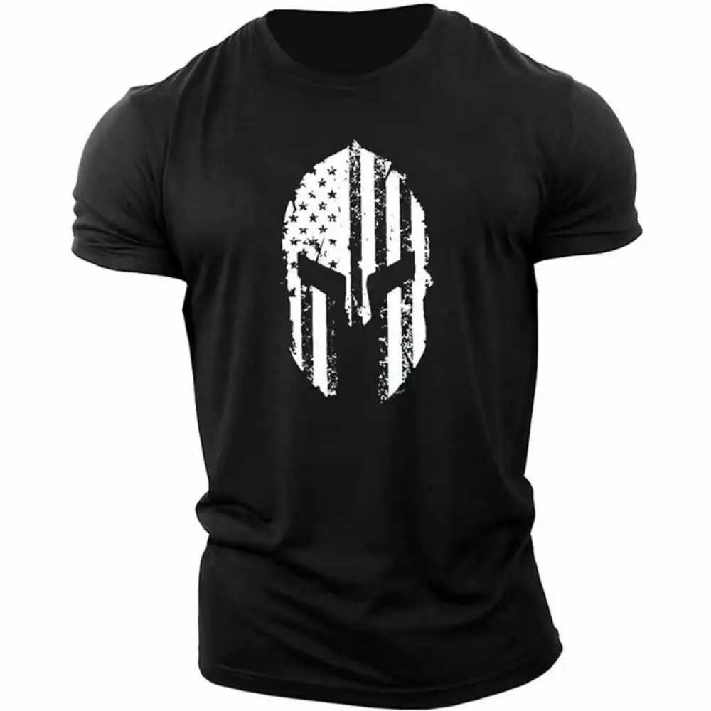 Spartans mens retro graphic 3D T-shirt O-neck oversized clothing fashionable streetwear mens top fitness suit M250411