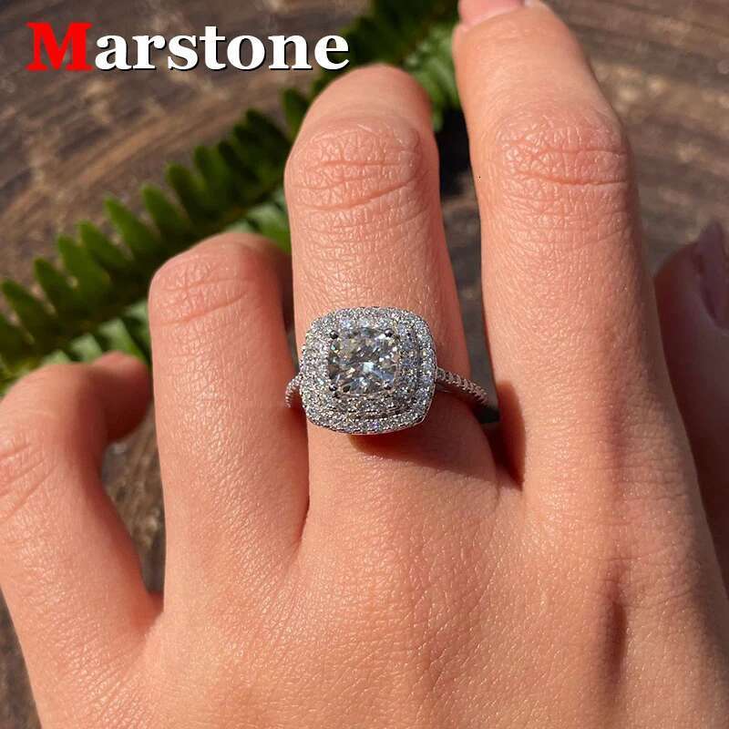 1CT Cushioin Full Moissanite Diamond D Color Womens Ring S925 Sterling Sliver 18K White Gold Rings Pendant Fine Jewelry