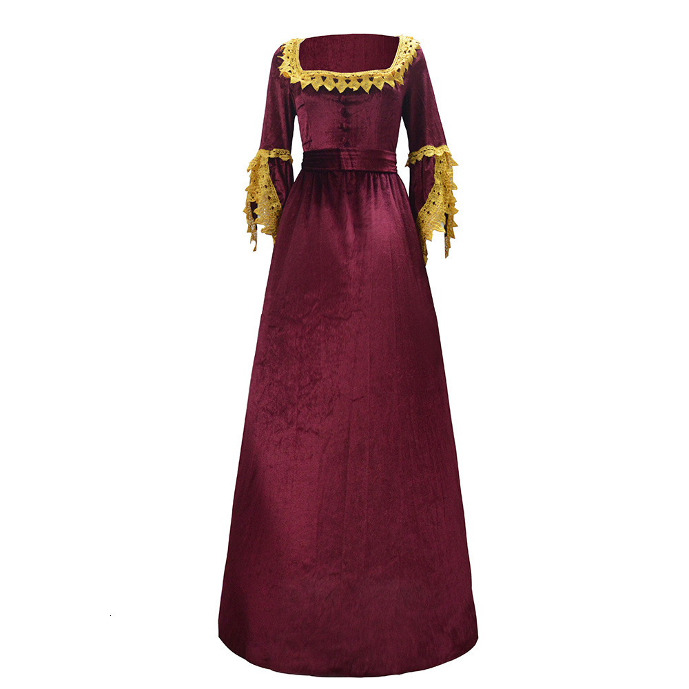 Autumn and Winter Women's end Solid Color Medieval Court High Waist Long Dress