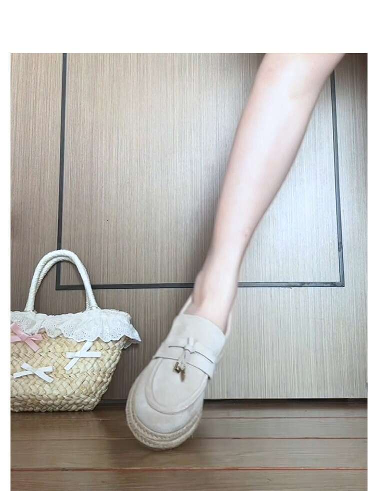 Straw Thick-Soled Height-Increasing Commuter platform Loafers for Women 2025 Fall Designer Shoe block Shoes