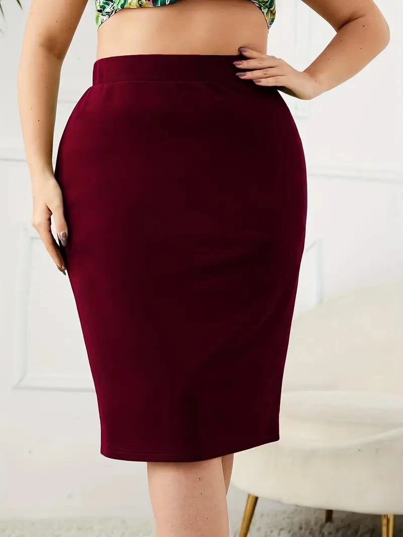 Summer Plus Size Solid Slim Skirt Casual High Waist Slit Skirt Womens Plus SizeClothing 250410