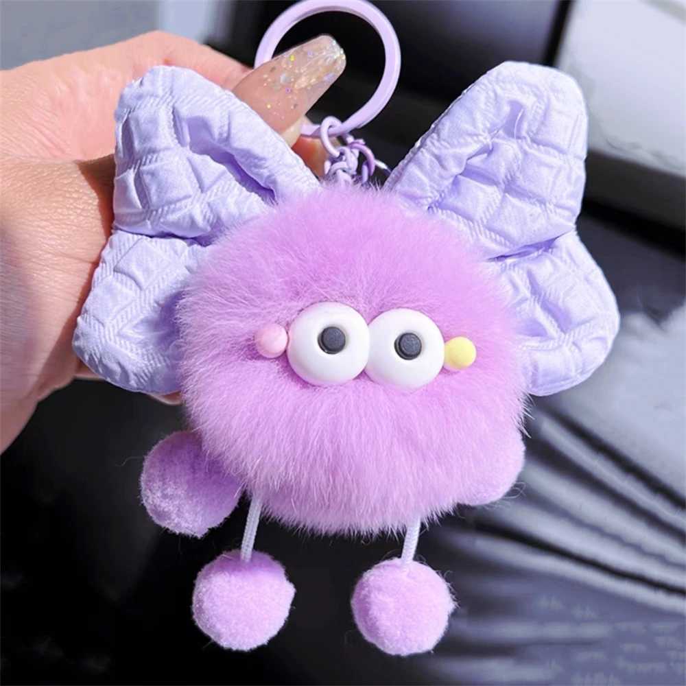 Cute cartoon big eyed plush doll bow keychain fun ball car keychain pendant toy backpack decoration accessories new gift W250411