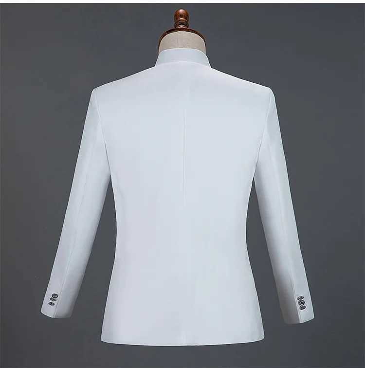 White sparkling crystal embroidered mens suit with pants wedding grooms evening gown mens standing collar stage costume mens wedding dress W250410