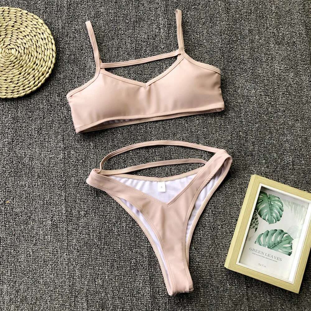 3 Colors Sexy Women Swimwear Swimsuit Hollow High Waist Solid Leopard Bikinis Set Bathing Suit Bikini Female Push Up 2025