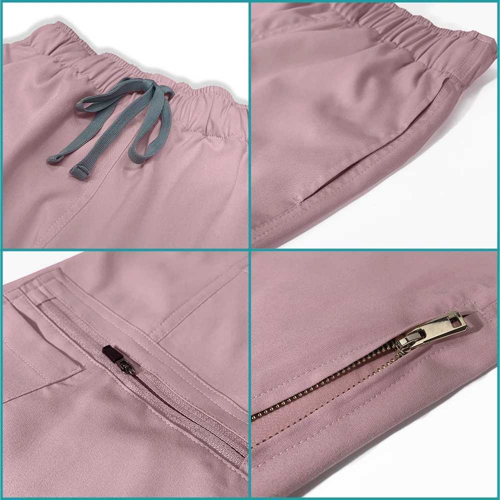 Womens medical nurse workwear frosted unified operating room top and pants fashionable beauty pet veterinarian zipper healthcare kit X2504101