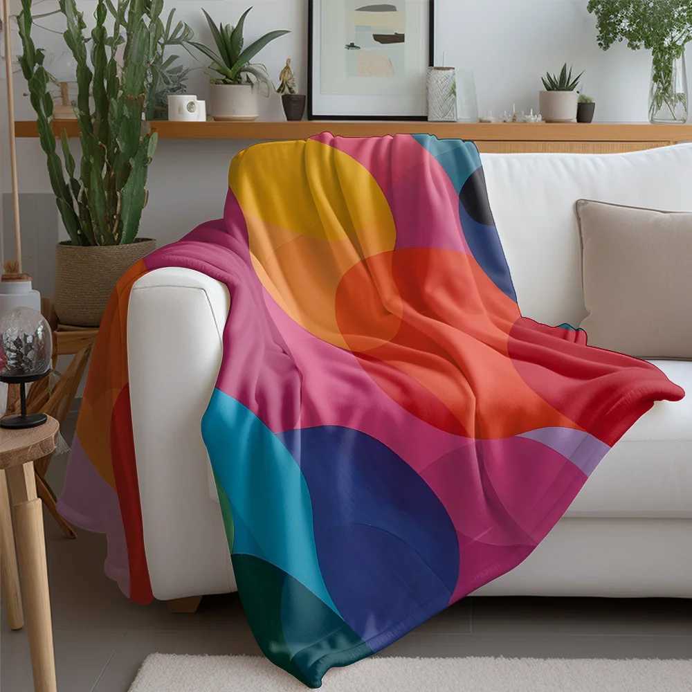 Vibrant Colorful Abstract Geometric Throw Blanket Soft Plush Sofa Bed Decorative Throw Cushion Cover C251111