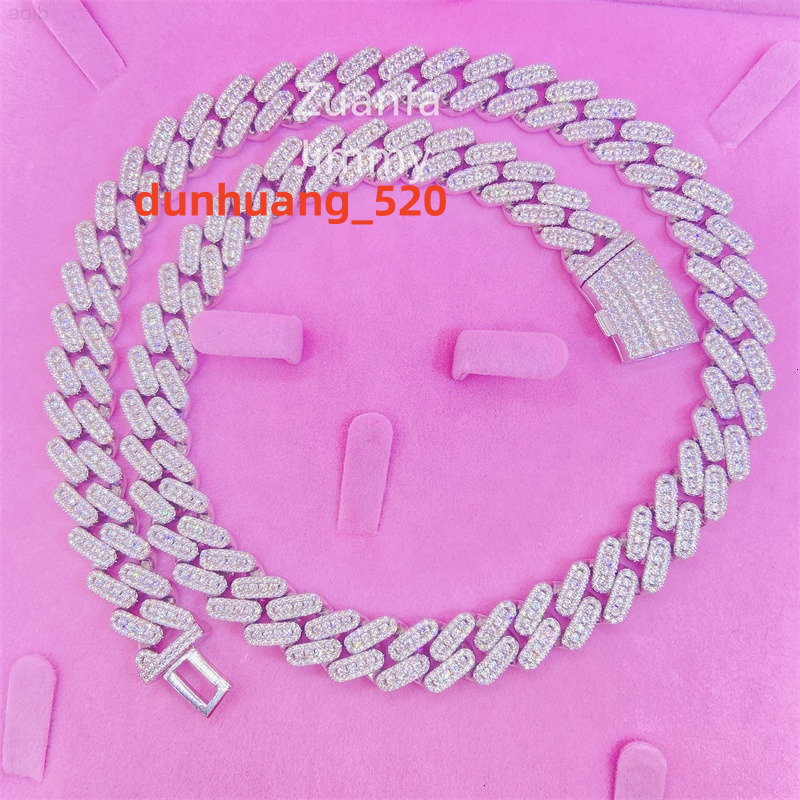 Luxury Custom Iced Out Buss Down Three Row Fully Iced Out 13mm Vvs1 Moissanite Diamond Miami Cuban Link Chain