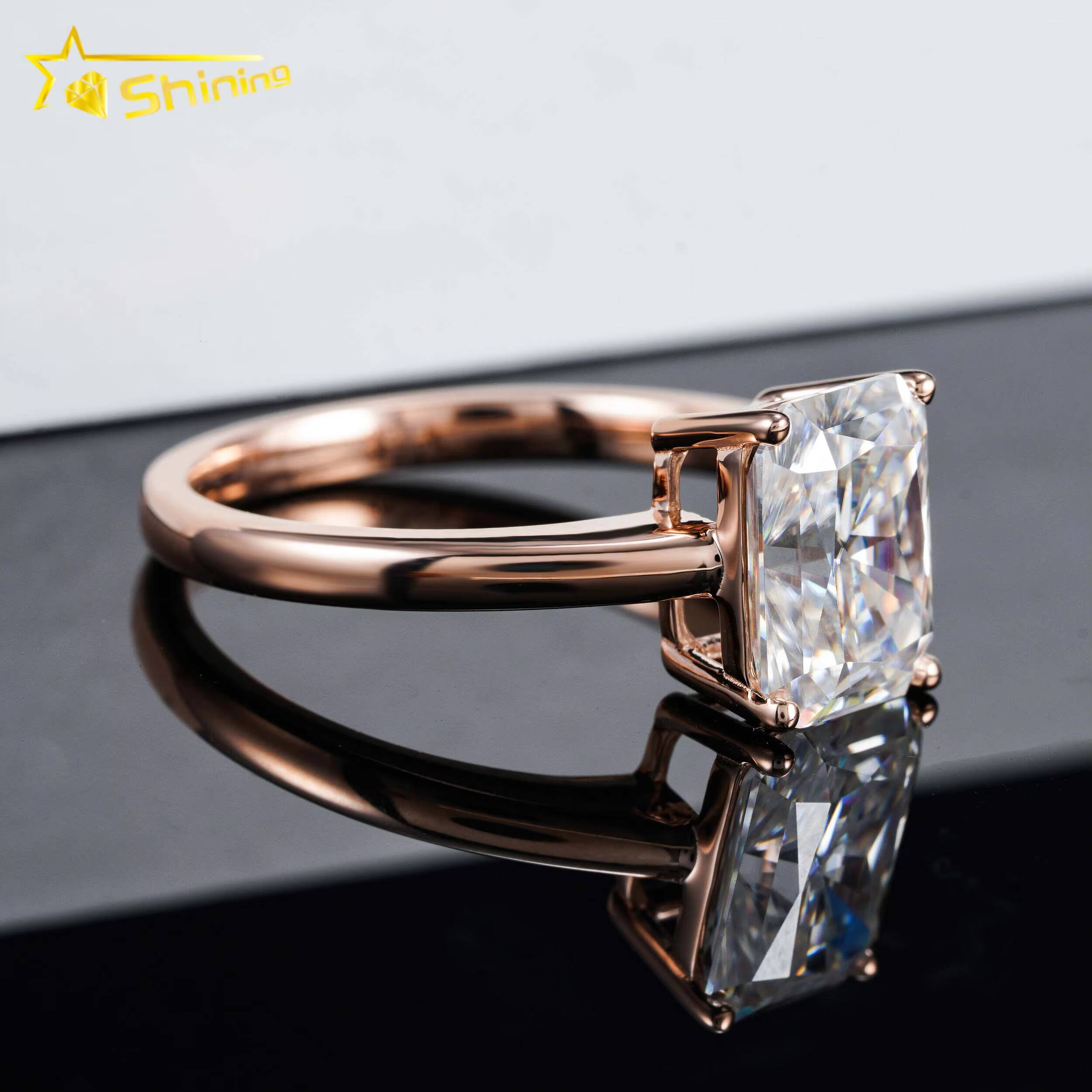 Women Classic 4 Prongs 14k Real Gold Radiant Cut Moissanite Diamond Ring Custom High Quality Lab Gemstone Wedding Ring