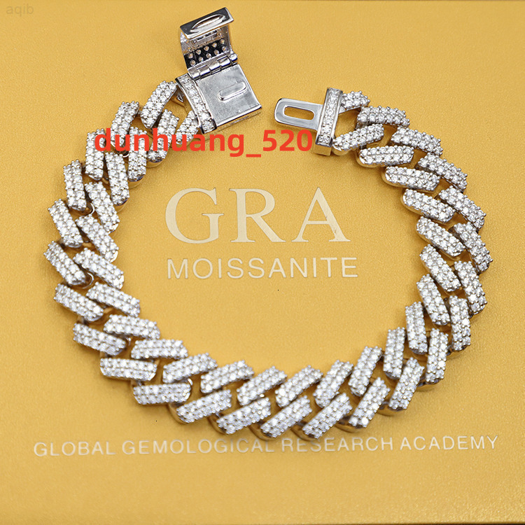 Wonderful Detail 925 Silver 10-18mm Hip Hop Free Fire Moissanite Diamond 2 Rows Bracelet Cuban Link Chain