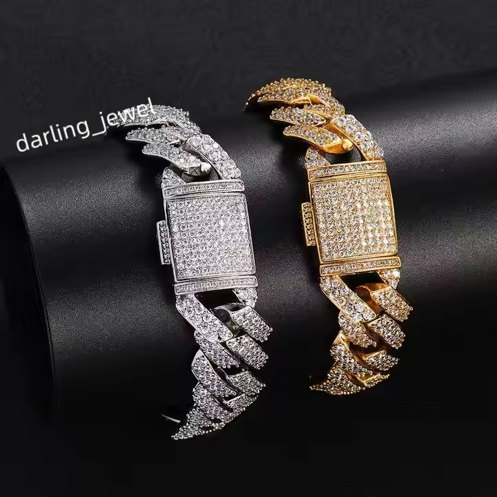 Moissanite Diamond Studded Hiphop Iced out Sterling Silver Cuban Bracelet Perfect Anniversary Gift For Men