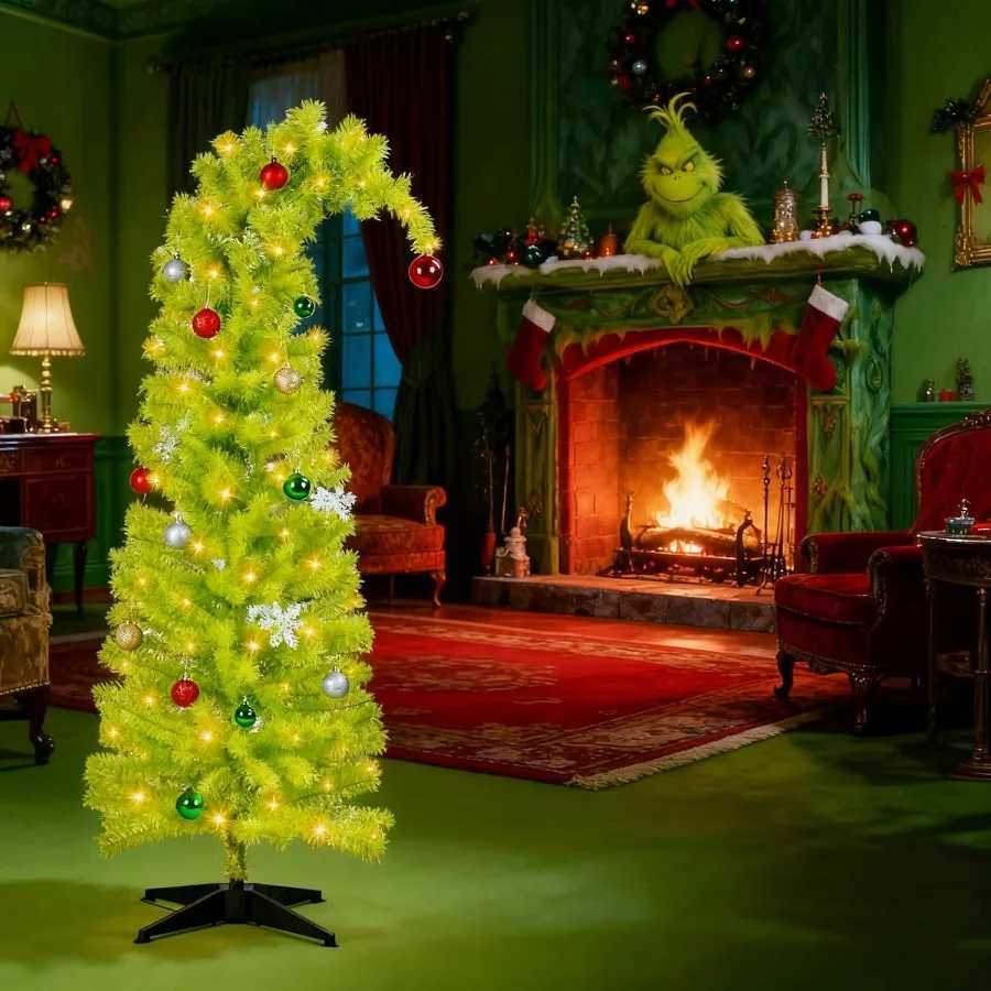 Christmas 3ft Artificial Christmas Tree Grinch Tree Halloween Tree Decorations Whimsical Green with 150 LED Warm White Lights Colorful Ba Y251111