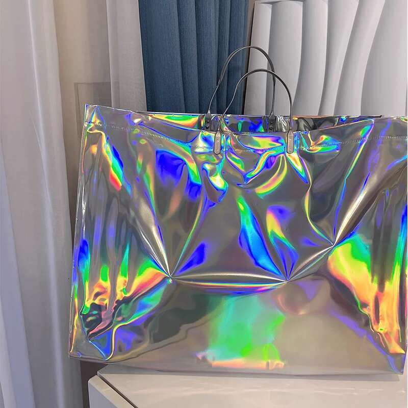 30Pcshigh-End Color Laser Handbag Sier Shopping Clothing Gift Shop Packaging Bag Waterproof Wedding Party Custom