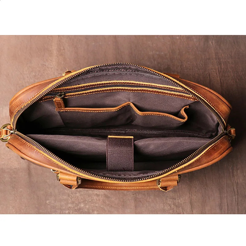 Vintage mens leather briefcase high-quality cross body bag business brown handbag messenger bag mens notebook bag 250410