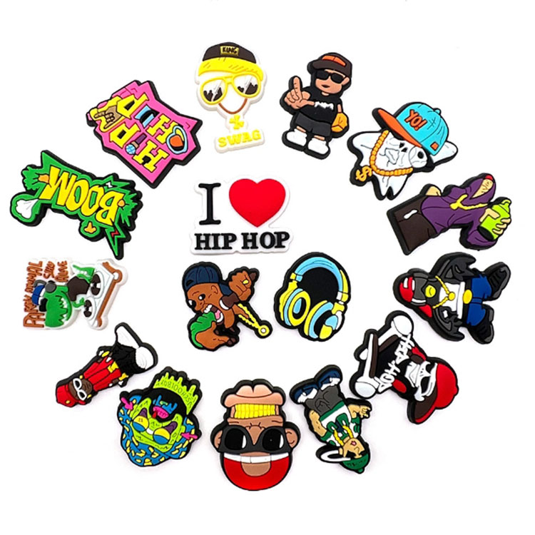 hip hop style shoe charms cartoon boy hat DIY shoe accessories decoration buckle pvc soft shoe flowers