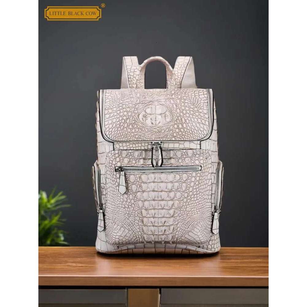 Backpack Haruku Mens Genuine Leather Backpack Large Capacity Travel Bag High Quality Crocodile Skin Fashion Casual School Backpacks