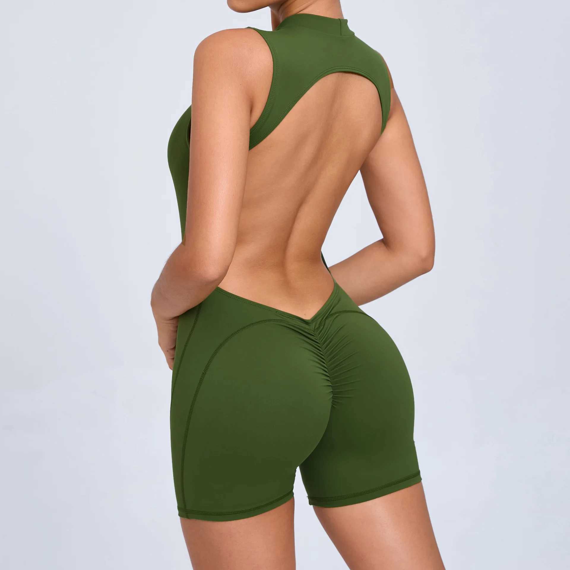 Yoga set one-piece sleeveless jumpsuit womens top fashionable backless O-neck sports jumpsuitW250411