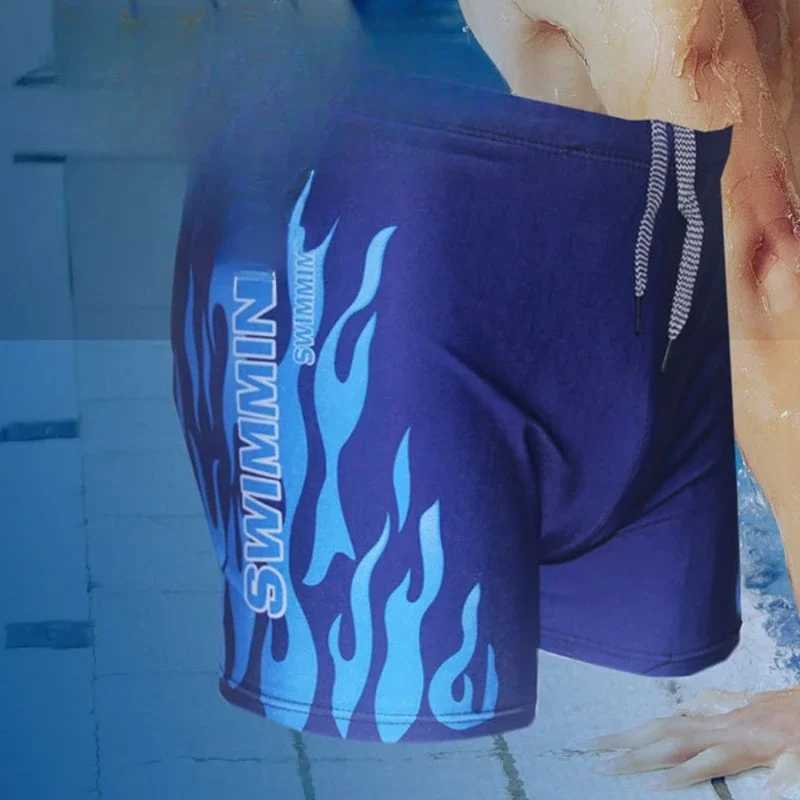 Brand new 2024 mens swimming trunks with flat corners fashionable and sexy swimsuits student swimsuits oversized fashionable flame swimsuitsW250410