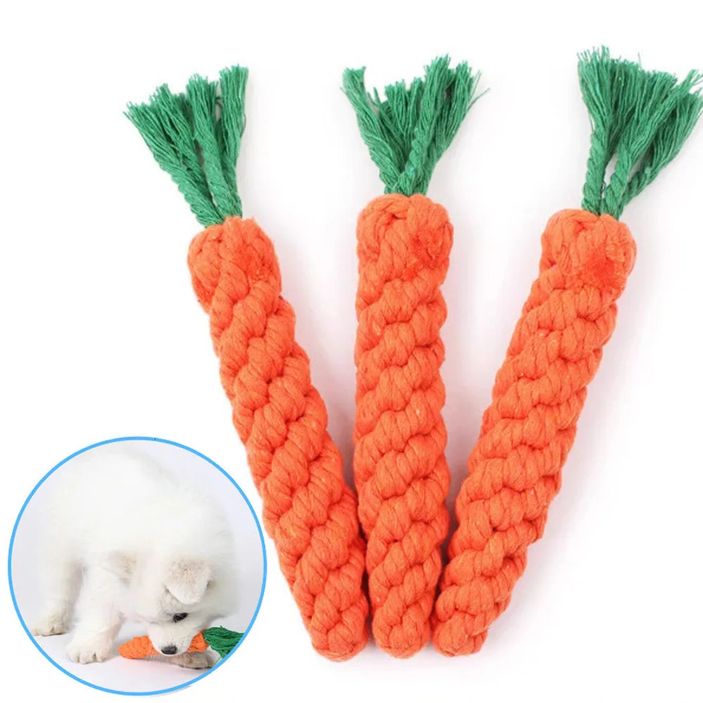 1Pcs Carrot Dog Bite Rope Pet Toys Safe Durable Braided Chew Resistant Puppy Molar Cleaning Teeth Cotton 251110