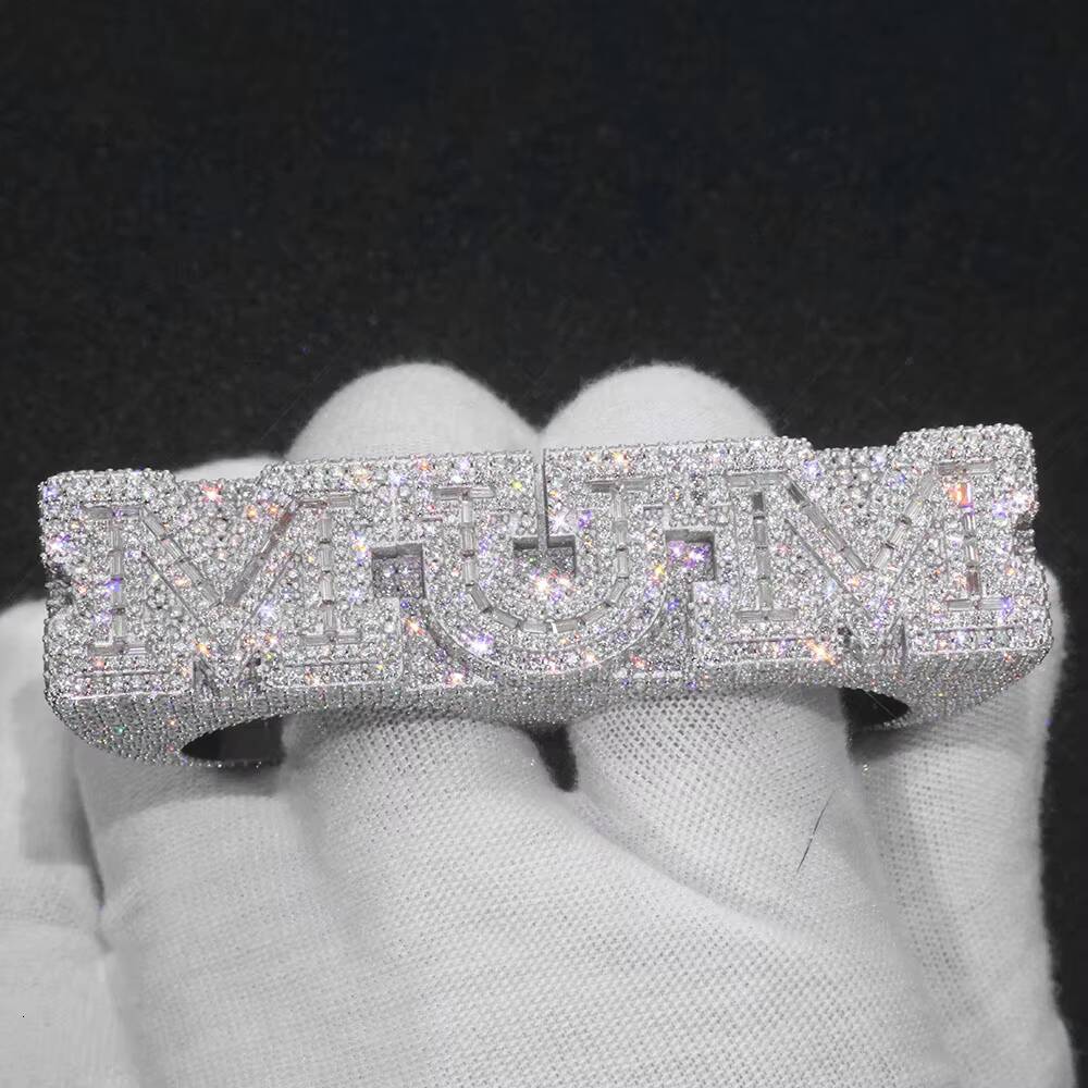 NUOYA 925 Silver Personalization Custom Letter Double Finger Ring Iced Out VVS Moissanite Luxury Hip Hop Fine Jewelry