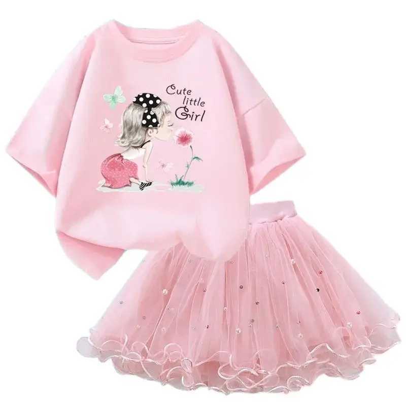 Fashionable summer girl set ballet girl T-shirt and Tutu princess costume set childrens clothingXJ250410