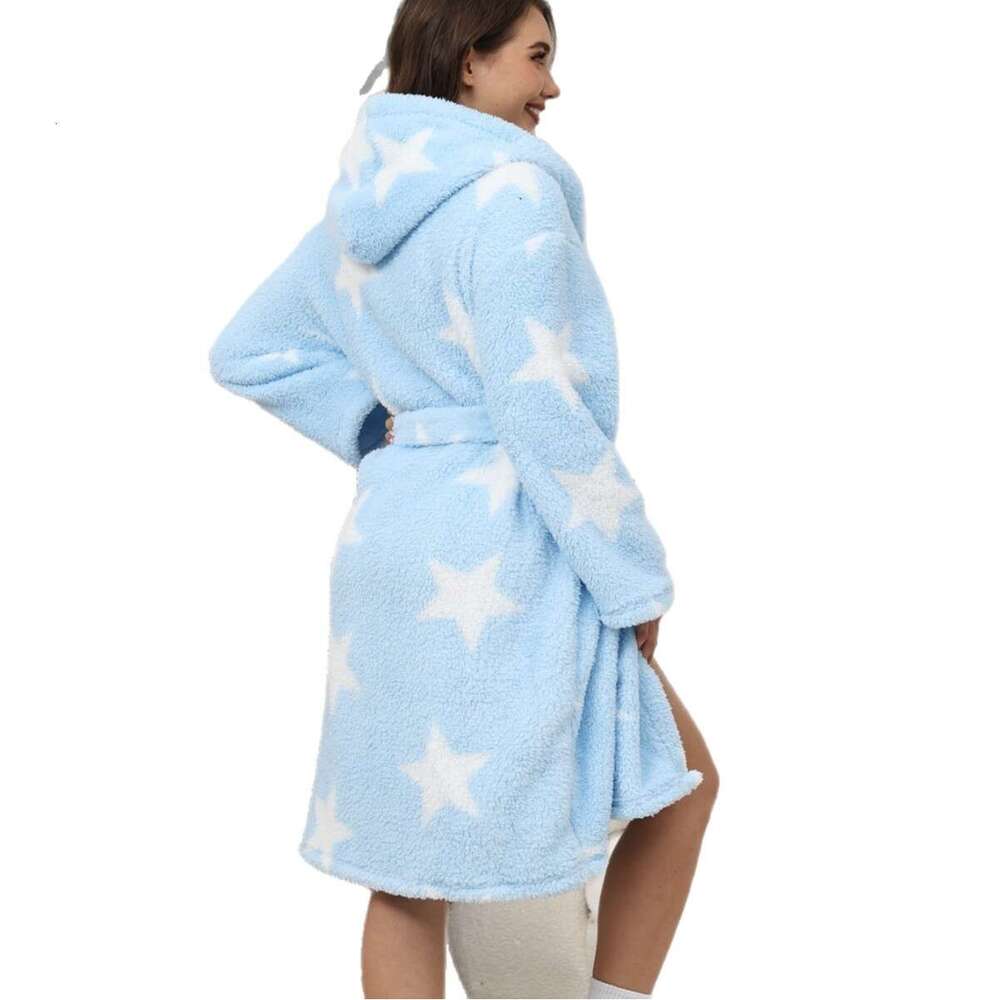 Women's Pajamas Autumn long Coral Fleece Thickened Flannel Bathrobe Winter Hooded Nightgown Cute Homewear