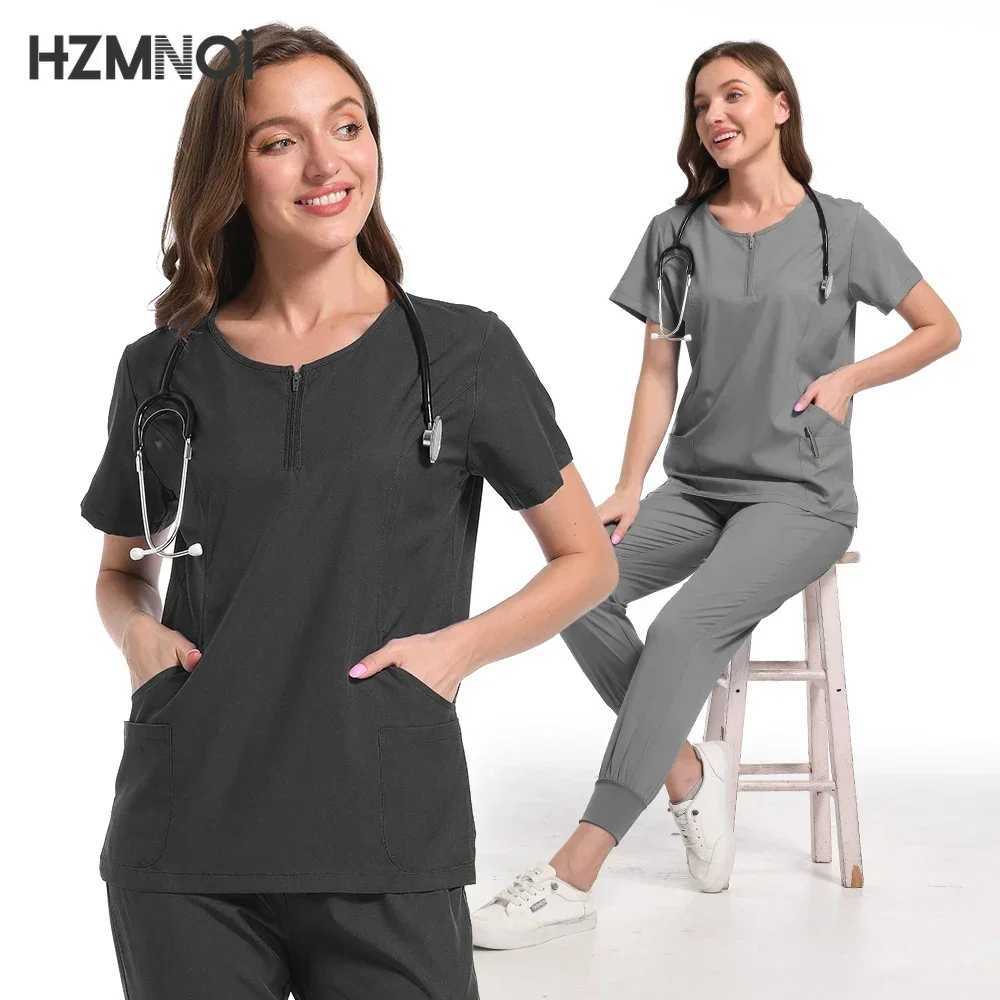 Top + Pant Spa Doctor Nursing Tunic Suit Surgical Uniforms Woman Scrub Set Medical Nurse Beauty Sn Workwear Clinical Scrubs X250410