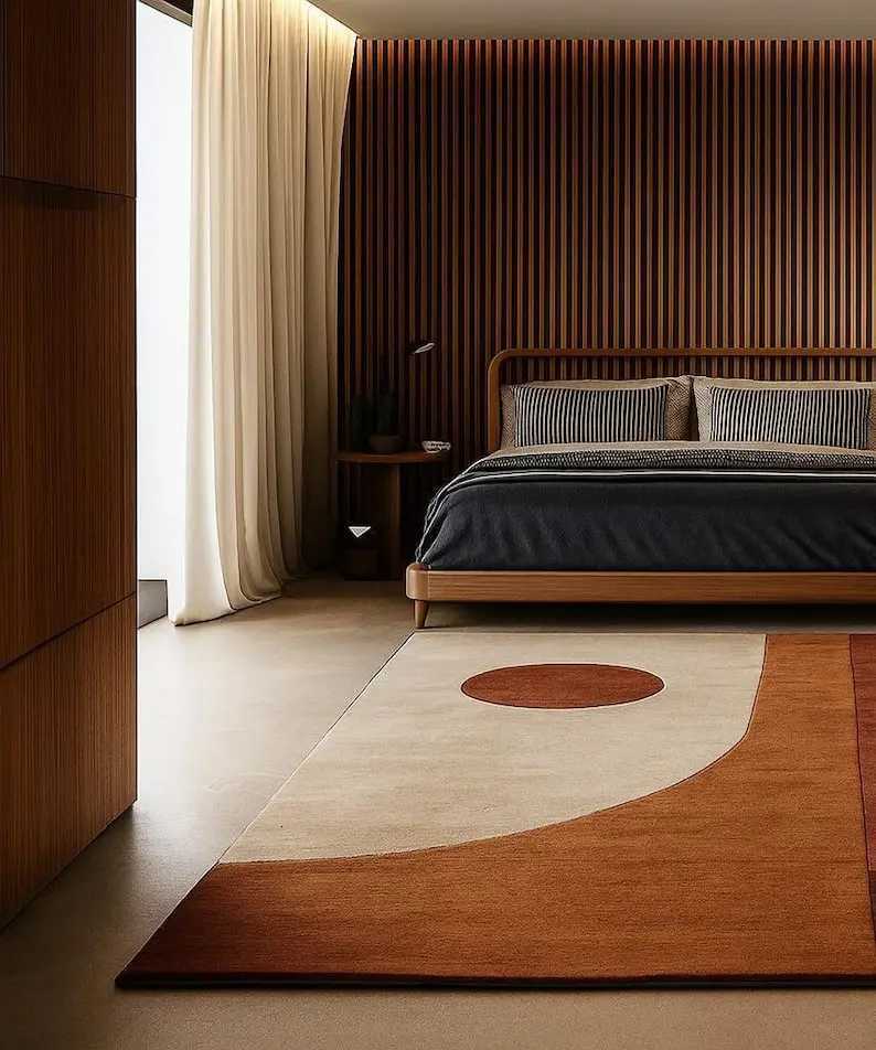 Mid-Century Modern Geometric Area Rug Minimst Beige Rust Color Abstract Carpet for Bedroom Living Room Home Decor Y251110